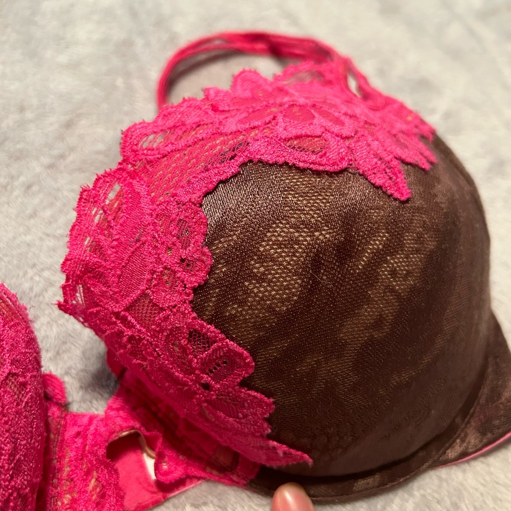 Vintage Victoria’s Secret Bra Brown Animal Print Pink Lace 34D - Picture 6 of 6